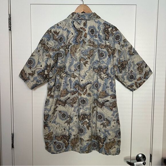 World Island Shirt Mens XL Blue Hawaiian Aloha Chart of Oceanus Design Cotton - Picture 9 of 13